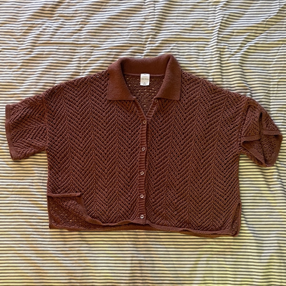 Wild Fable Rust Brown Orange Sweater Cardigan Loose Open Knit XXL
